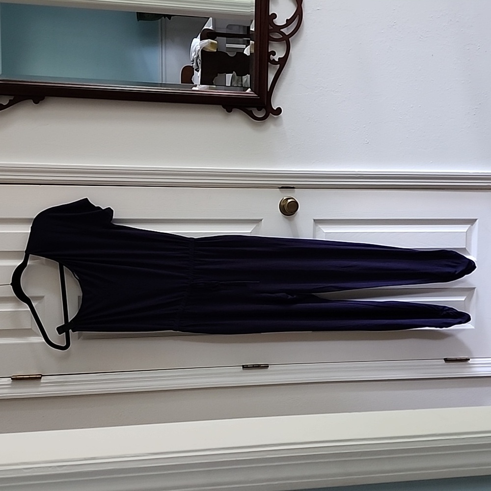 Navy Blue One Shoulder Jersey Jumpsuit